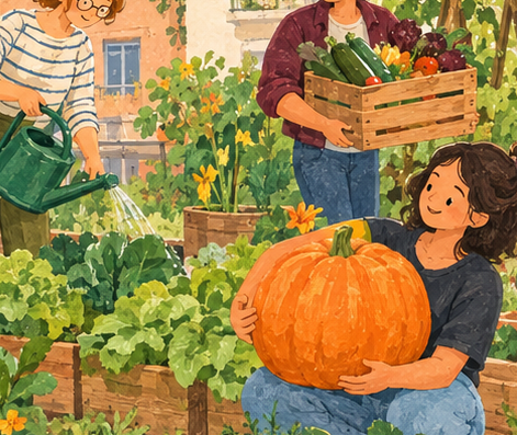 Una ragazza sorridente abbraccia una grande zucca arancione